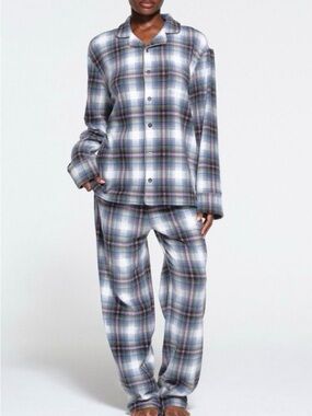 SKIMS Unisex Flannel Sleep Top Multi Plaid Button Front Pajama Shirt Size M